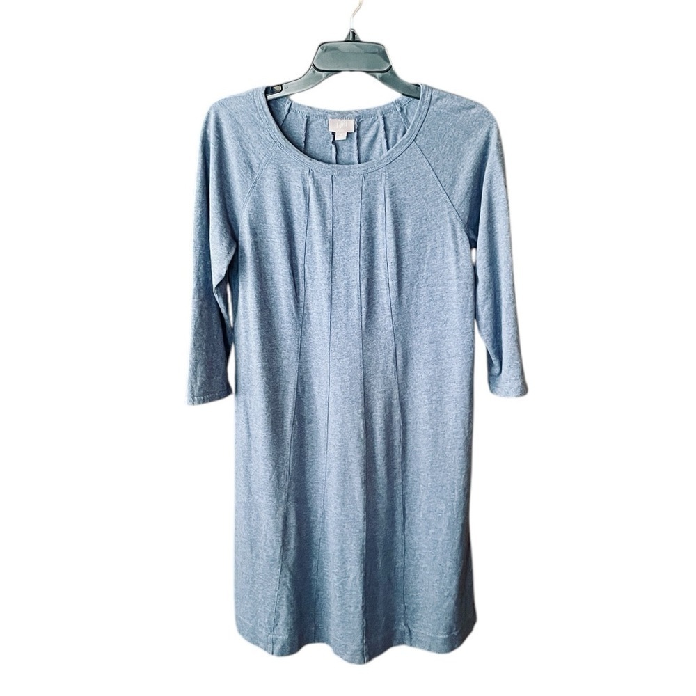 J. Jill 3/4 sleeve stretch knit midi shirt dress seam detail SZ M medium blue